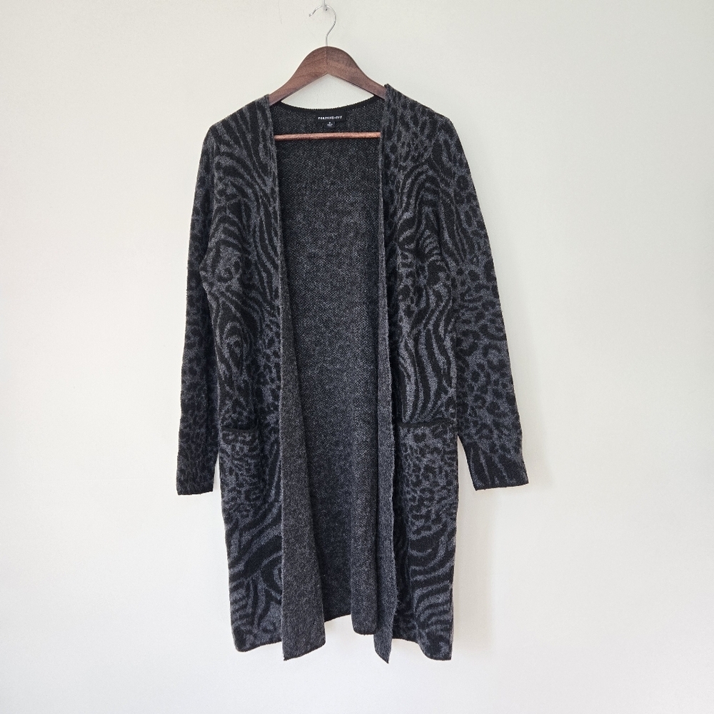 Fortune & Ivy Animal Print Duster Cardigan Open Sweater Medium